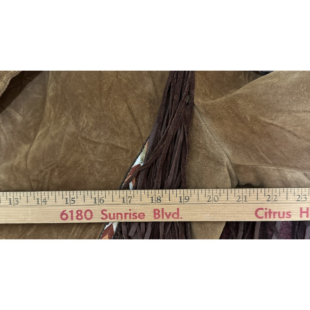 Western Fringe Leather Suede Jacket‎ Button Up Brown Aztec Design Sz Woman's L - Picture 14 of 15